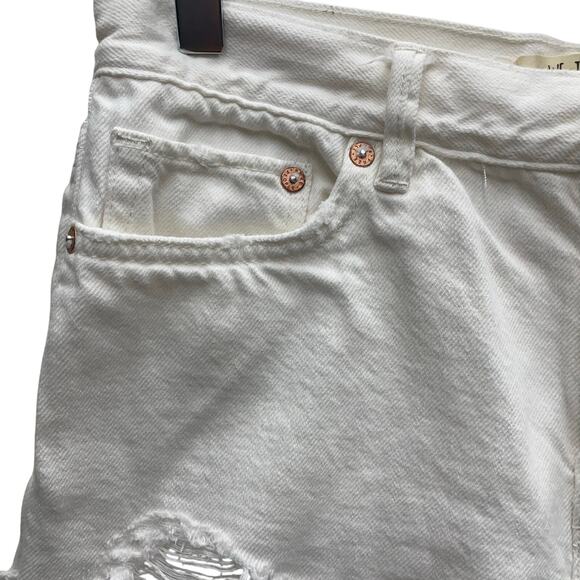 Anthropologie We The Free White Button Front Distressed Frayed Hem Shorts Sz 26 - Picture 2 of 11